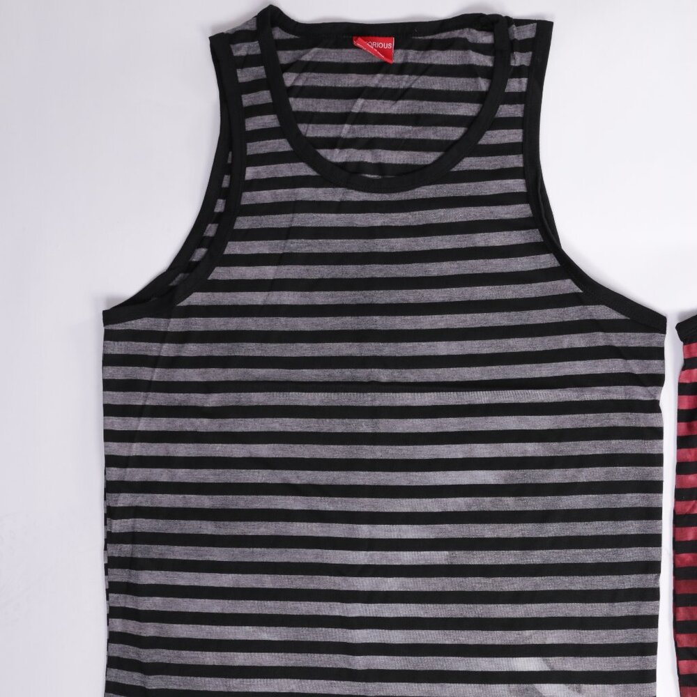 Victorious Men's Two Toned Striped Tank Top Black
